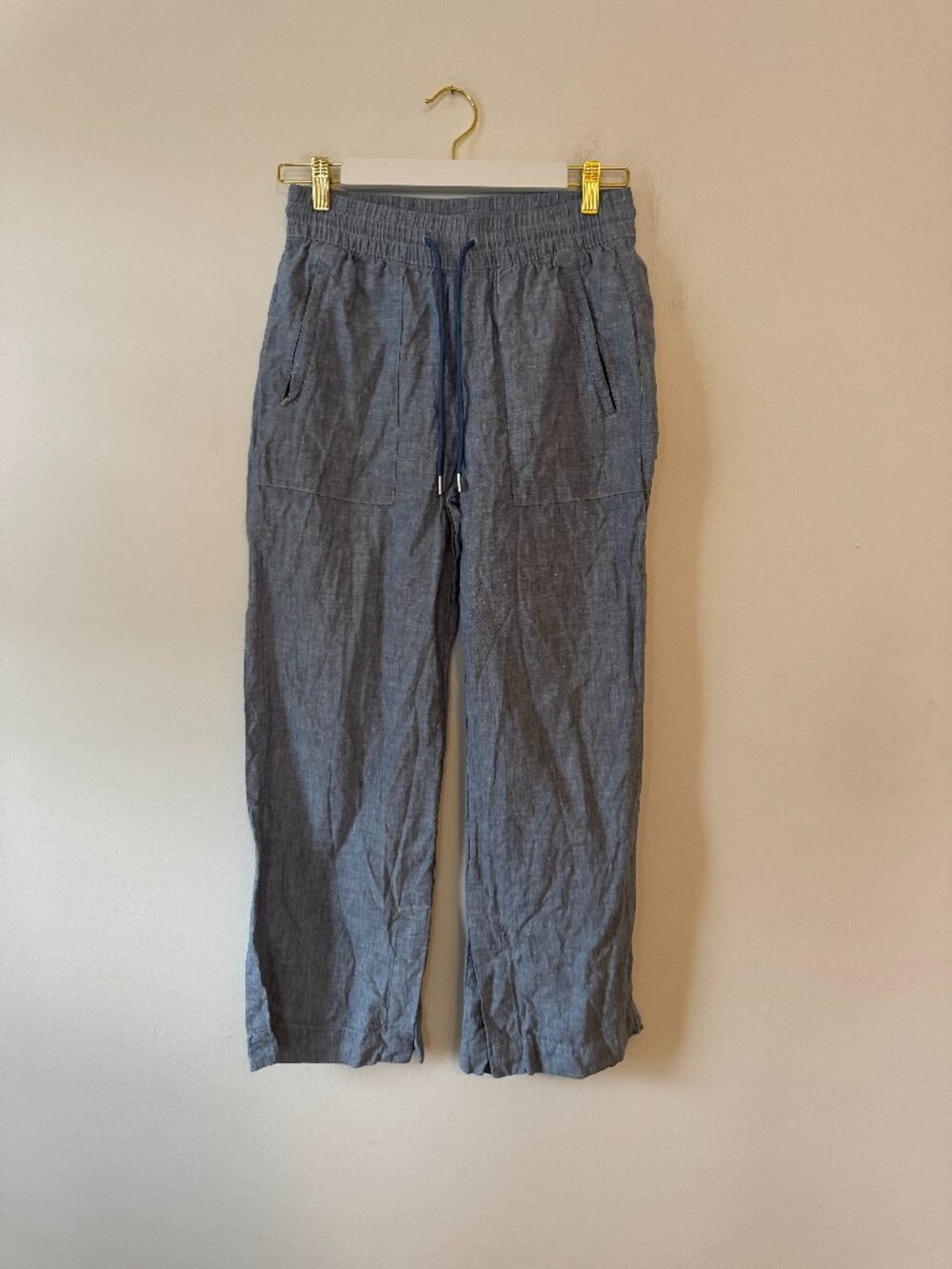 Athleta Retreat Linen Wide Leg Pants Blue